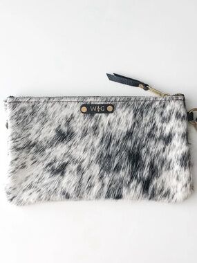 W+G, Speckled Black and White Cowhide Wristlet